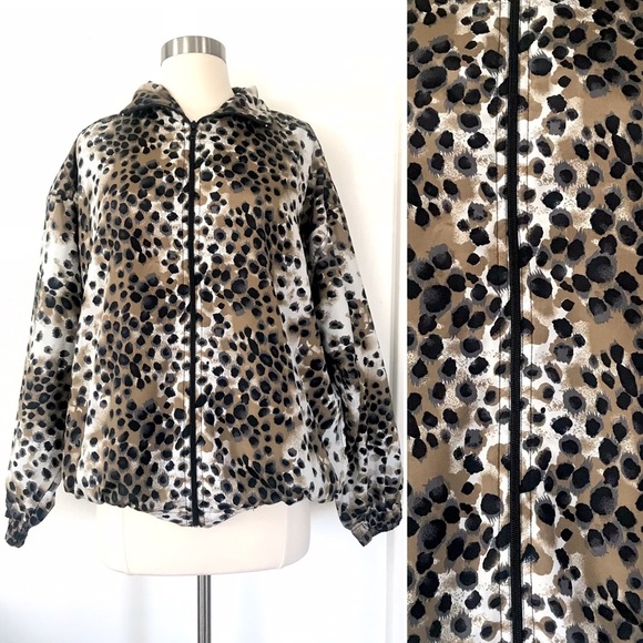 Vintage 80’s leopard print windbreaker jacket coat jacket mob wife cheetah - Picture 1 of 8